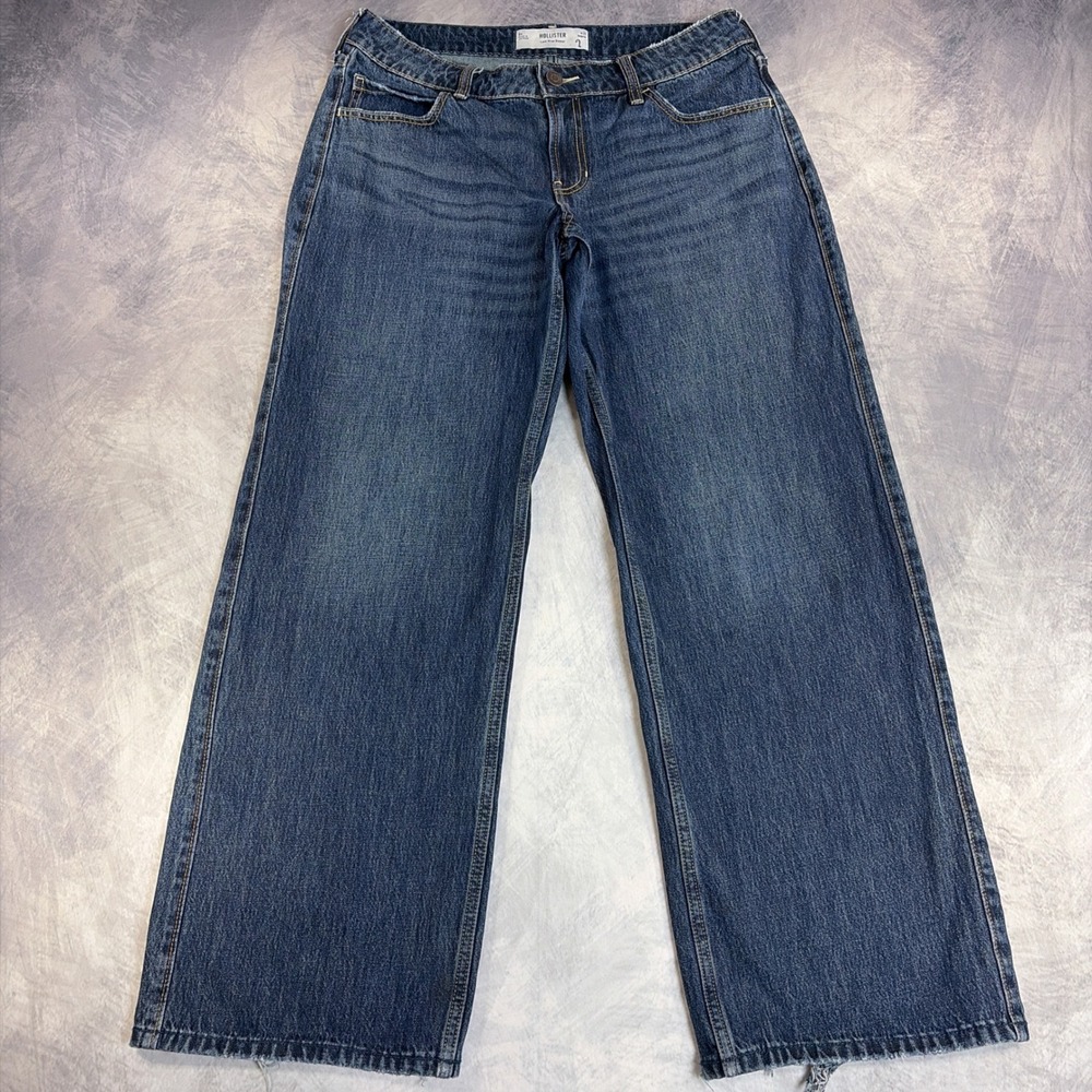 Hollister Mid-Rise Baggy Jeans Womens 8R W29 Blue Wide Leg Distressed Denim